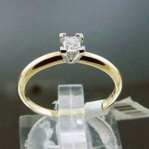 14K YG .20CT 1 Diamond Princes Solitaire Engagement Ring Size 6.5 G/H SI Clarity